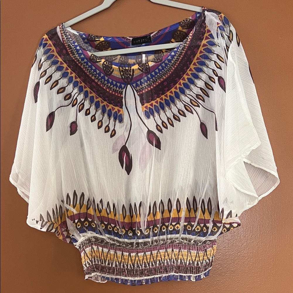 Cato White and Purple Boho Blouse